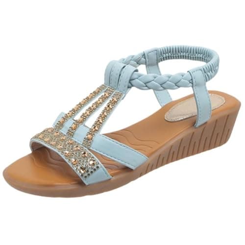 Image of DFSDJEUW clearance today Womens Sandals Wide Fit Comfortable Slip on Wedge Shoes Casual Open Toe Orthopedic Slide Lightweight Summer Cushion Plantar Fasciitis summer sandals women size 7 Light Blue 7
