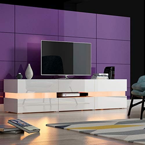 Image of Panana 177CM Sideboard TV Unit Cabinet Stand TV Stand Television Stands TV Console Unit with Open Cubby and 2 Doors 2Drawers Big Storage Cabinets With 16 Color RGB LED Lights (White)