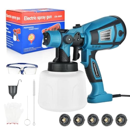 Image of Paint Sprayer, 800W HVLP Electric Spray Gun with 1400ML Large Container, 5 Copper Nozzles & 3 Spray Patterns, Adjustable Flow up to 1200ml/Min, for Walls, Ceilings, Fence, Cabinets & DIY Projects