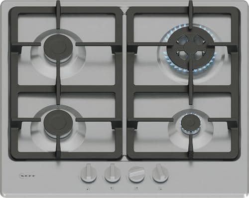 Image of NEFF, N50, T26GKH8N0, 60cm Gas Hob with 4 burners, 3.3kW Wok, 2 Dishwasher suitable cast iron pan supports, new standard sword dials