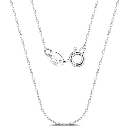 Image of EPHSUNA 925 Sterling Silver 1 mm Cable 16-30 Inch Chain Necklace - Available in Silver or 18K Gold Plated (Silver, 14 Inches)