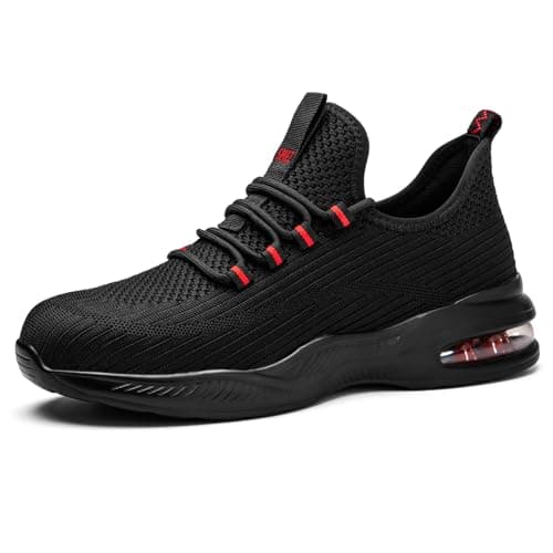 Image of SPIEZ Safety Trainers for Men Women,Air Cushion Composite Toe Work Trainers,Lightweight Breathable,Slip-Resistant, Black/Red UK 3