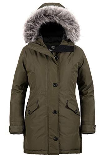 Image of Wantdo Women's Winter Casual Parka Coat Water Resistant Outdoor Jacket Warm Cotton Padded Coat Windproof Outerwear Jacket Army Green L