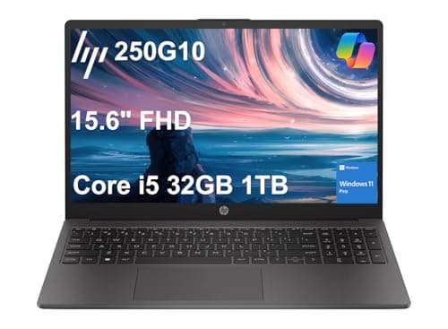 Image of HP 250 G10 Laptop (15.6" FHD IPS Anti-glare, Intel i5-1334U, 32GB RAM, 1TB SSD, 10-Core(> Ryzen 7-7730U)), Business, College, Military Grade, Webcam w/Shutter, Numeric Keypad, HDMI, Win 11 Pro