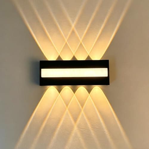 Image of Outside Wall Lights - 3000K Warm White Lighting, IP65 Waterproof Modern Indoor Outdoor Black Wall Lamp, Up Down 8 Lamps Outside Lights, Outside Lights Mains Powered for Living Room, Porch, Gardens
