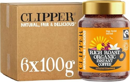 Image of Clipper Rich Roast Organic Instant Coffee | 6 x 100g Jars | Bulk Buy for Home & Catering | Sustainable Fairtrade Coffee by Clipper Teas | Ethically Sourced