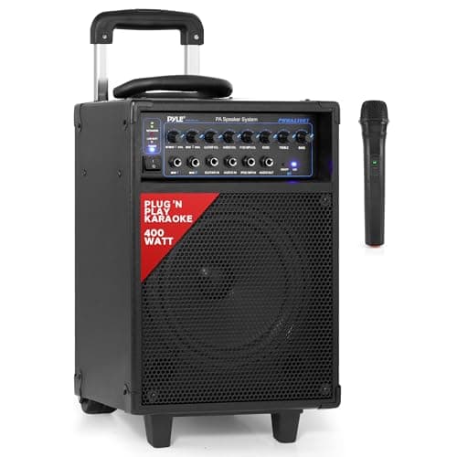 Image of Pyle Portable PA System Speaker with Microphone 400W 8 Inch Black – Karaoke Bluetooth Party Speaker with Wireless Mic, Rechargeable Battery for Events DJ Use