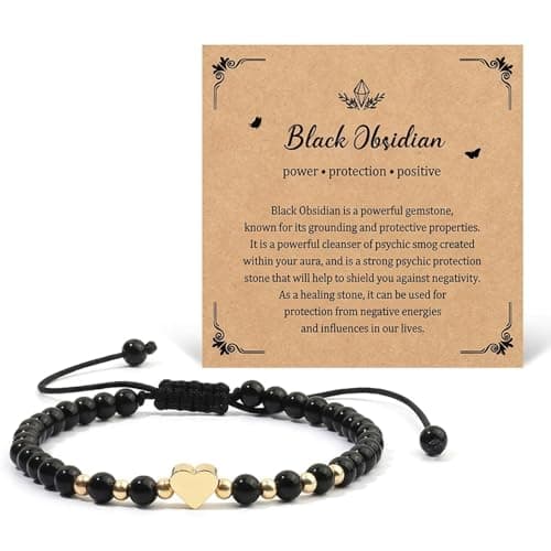 Image of Wvbzf Black Obsidian Bracelet, Protection Bracelet for Daily Wear, Emotional Balance Enhancement, Style Transformation Accessory with Included Card
