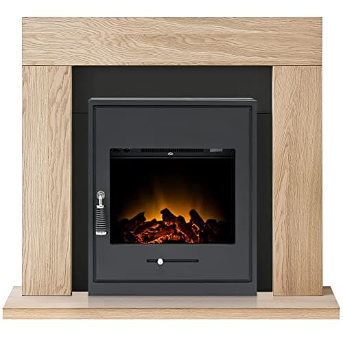 Image of Adam Malmo Fireplace in Oak & Black with Oslo Electric Inset Stove, 39 Inch