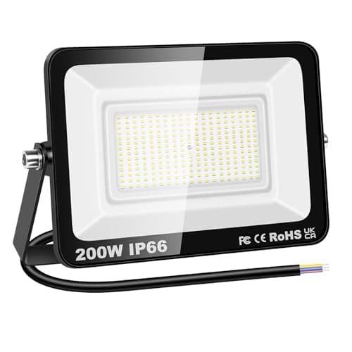 Image of RIGIDON 1 Pcs Outdoor Flood LED Work Light, 200W 20000 Lumens Floodlight, Daylight Cold White Security Lights for Garden Yard Lawn Basketball Football Court Patio Landscape, IP66 Waterproof 6000K