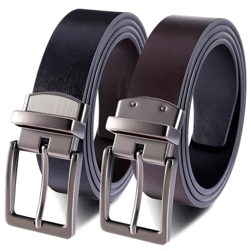 Image of Zuimei Mens Reversible Leather Belt, Men's Belt with Rotated Buckle, Adjustable Trim to Fit, Great for Suits, Jeans, Casual & Business Work, Black & Coffee