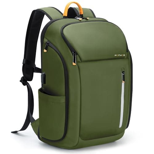 Image of Ponhog Mens Backpack - 30L Large Capacity Laptop Rucksack for Men, 17.3 Inch Anti-Theft Business Bag with USB Port & Multiple Pockets, Durable 900D Nylon for Work/Travel/College, Green