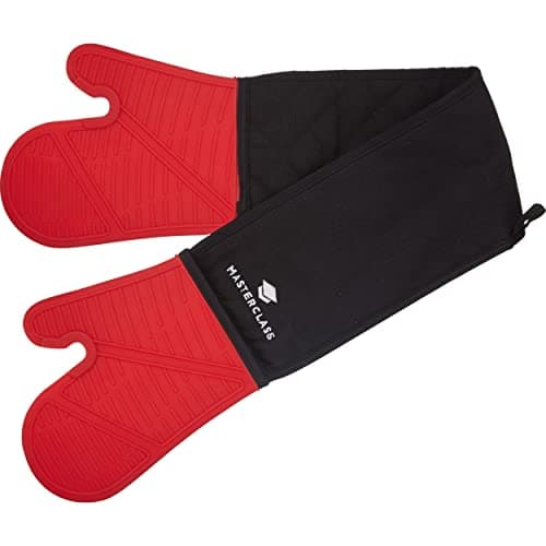 Image of MasterClass Oven Gloves, Heat Resistant, Silicone and Cotton, Double Sided, Black/Red
