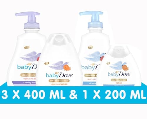 Image of Baby Dove Rich Moisture Head to Toe Baby Wash 400ml & Lotion 200ml + Calming Moisture Head to Toe Wash & Lotion 400ml