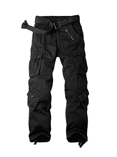 Image of Aeslech Mens Cargo Work Combat Trousers Tactical Army Military Casual Cotton Workwear with 8 Pockets Black 32