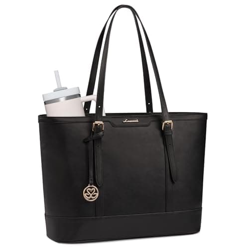 Image of LOVEVOOK Tote Bags for Women, PU Leather Work Bag Handbags with Zip, Large Ladies Totes Bag for School Travel Daily with Compartments, Womens Teacher Lightweight Shoulder Hand Bag fit 15.6inch Laptop