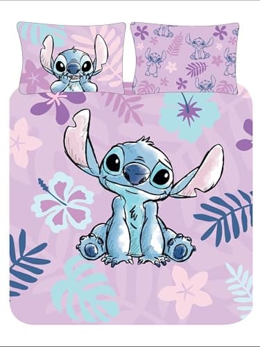 Image of Disney Stitch Double Duvet Cover Set – Purple Reversible Bedding for Girls, Kids, Teens & Fans – Soft Polycotton, Easy Care, Includes Pillowcases – Official Cartoon Character Bed Linen (Double)
