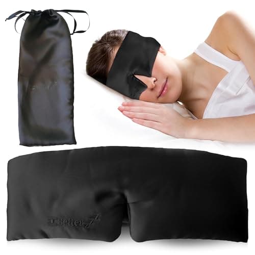 Image of Better zzZ 100% Pure Mulberry Silk Sleep Mask - Luxurious Sleeping Eye Mask with Silk-Wrapped Elastic Band – Hypoallergenic Adjustable Eye Mask Ideal for Home & Hotel - Silk Pouch Includes (Black)