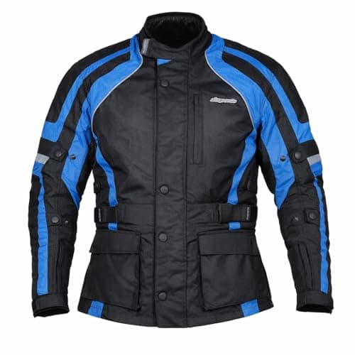 Image of RKsports COMMANDER WATERPROOF MOTORCYCLE MOTORBIKE JACKET BLACK CE ARMORS (5X-Large 50"/52", Blue)