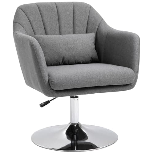 Image of HOMCOM Swivel Linen Fabric Accent Chair for Living Room Contemporary Vanity Armchair with Adjustable Height Thick Cushion Lumbar Support Armrest for Bedroom Office Dark Grey