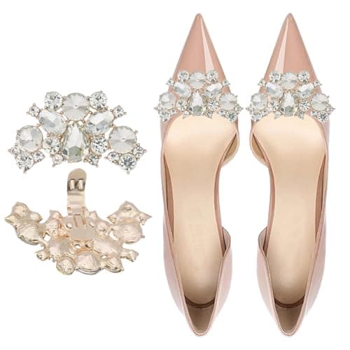 Image of NiceYnn 2pcs Decoration Removable Shoe Buckle, Charms Rhinestone Crystal Pearl Rose Flower Bowknot Shoe Clips for Women Lady Girls Bridal Wedding Party Purse Gold #A