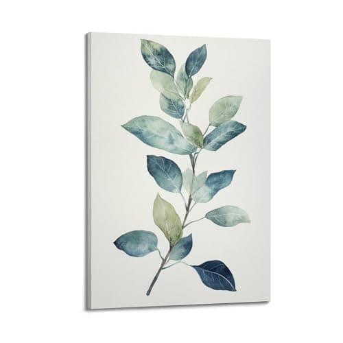Image of XHBKJA Delicate Water - Colored Eucalyptus Branch with Variegated Green Leaves Poster Canvas Wall Art Minimalist Modern Mural Decorative Painting Hanging Artwork16x24inch(40x60cm)