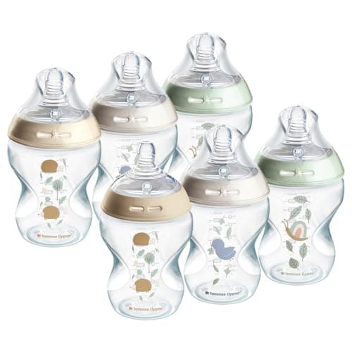 Image of Tommee Tippee Natural Start Baby Bottles for 0m+, Pack of 6 260ml Baby Bottles, with Slow Flow Breast-Like Teat for a Natural Latch, Self-Sterilising and BPA Free, Baby Feeding Essentials, Pond