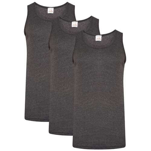 Image of Keanu Mens Thermal Vests - Pack of 3 - Winter Warm Brushed Underwear Sleeveless Vest Baselayer - Sizes S M L XL 2XL (Black, Large)