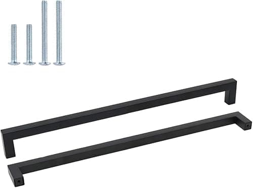 Image of Goldenwarm 10Pack Black Modern Square Kitchen Cabinet Handles - 320mm Hole Centers, Stainless Steel, Matt Black Finish