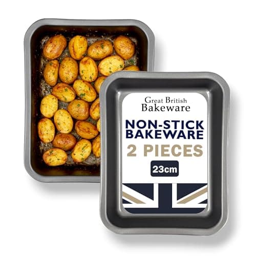 Image of Great British Bakeware 2 Pack Non-Stick Double Coated Roasting Tray 23cm Baking Pan Set for Sandwich or Sponge Cakes, Heavy Duty Double Coated Steel, Easy Release & Clean, UK Made
