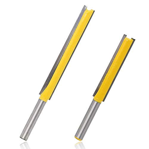 Image of Mesee Set of 2 Pieces Extra Long Straight Router Bit Set, 1/4-Inch Shank Double Flute Straight Grooving Bits Trimming Cutter Woodworking Milling Tools with 2" & 3" Cutting Height