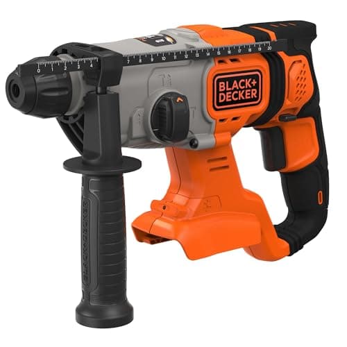 Image of BLACK+DECKER 18V Cordless SDS-Plus Hammer Drill, 1.2J Impact Energy, 3 Modes, Includes 6mm Concrete Bit and Kit Box, BCD900B-XJ