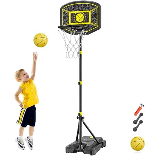 Image of GILIKOKO Kids Basketball Hoop,Adjustable Height 3.6-6.2ft,Basketball Net Kids 3-5,4-8,Outdoor Indoor Toys Gifts for Boys or Girls at age 3 4 5 6 7 8,Steel Frame (Black)