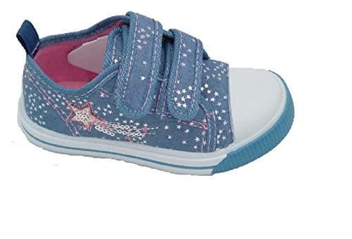 Image of GladRags Younger Girls Canvas Trainers, Pumps, Plimsolls with Hook & Loop Strap, Blue, Bethany Size 12