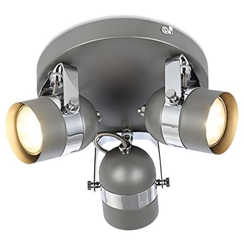 Image of UKEW 3 Way Retro Ceiling Lights - Rotatable Round Base GU10 LED Spotlight Fitting for Lounge Bedroom Dining Room (Grey)