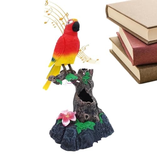 Image of Talking Parrot - Cute Electric Battery Operated Control Voice Simulation Parrots - Sound activated repeats what you say on a tree branch desk and garden of