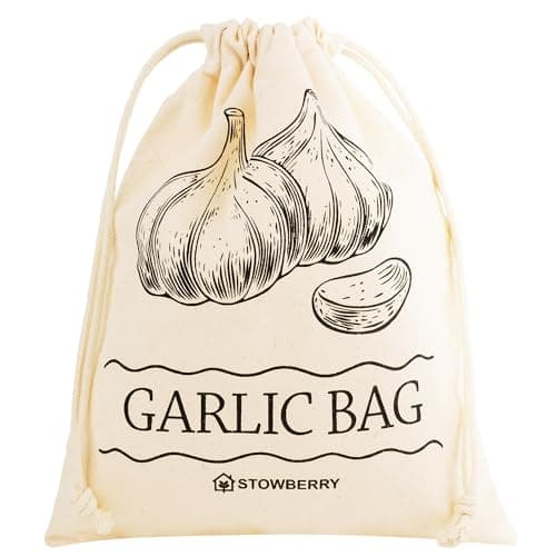 Image of STOWBERRY Garlic Storage Bag - 25x20cm Eco-Friendly 100% Cotton Storage Bag – 2KG Capacity Garlic Bag for Storing and Keeping Garlic Fresh for Longer
