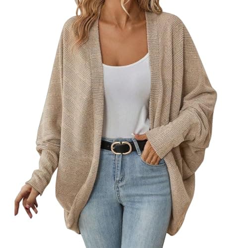 Image of FZKun Women Batwing Sleeve Sweater Cardigan Soft Knit Coats Open Front Cocoon Sweaters Casual Loose Cardigans Outerwear (01-khaki,X-Large)
