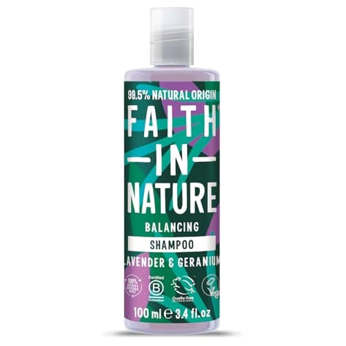 Image of Faith In Nature 100ml Travel Size Lavender & Geranium Shampoo, Balancing for Normal Hair & Scalp, Vegan & Cruelty Free, No SLS, Silcones or Parabens
