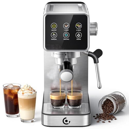 Image of AMZCHEF Espresso Coffee Machines with 20 Bar Pressure, Self-Cleaning & Memory Function, LED Touch Screen, Compact Coffee Machine with Milk Frother for Home, Silver