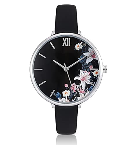 Image of KIMOMT Women Watches Leather Band Luxury Quartz Waterproof Fashion Creative Wristwatch for Women Ladies Girls (Flower- Lily Flower)