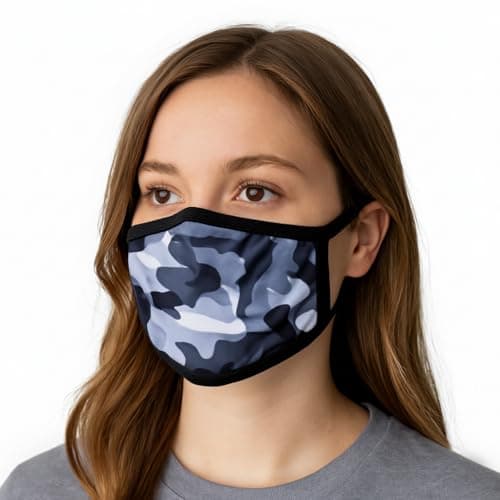 Image of Komonee Adults Face Mask Washable Reusable Trendy Dustproof Grey Camo Camouflage Cloth Mouth Cover Covering For Boys Girls Outdoors Indoors Childrens School Protection