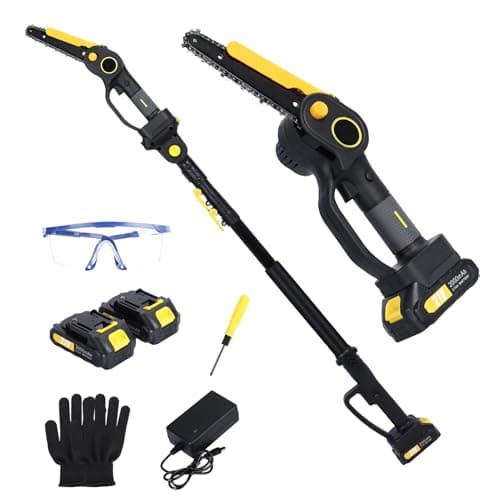Image of toxaaiwr Cordless Pole Saw,Mini Chainsaw,2 IN 1 High Branch Saw & Handheld Chainsaw,Brushless Electric Pole Saw Long Reach,Battery Powered Tree Trimmer with 2 Batteries,Pole Chainsaw for Garden Tree