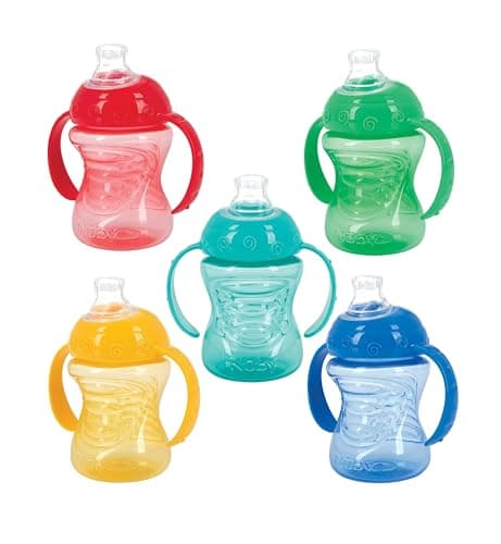 Image of Nuby Two-Handle No-Spill Super Spout Grip N' Sip Cups, 8 Ounce (2 Count, Multi)