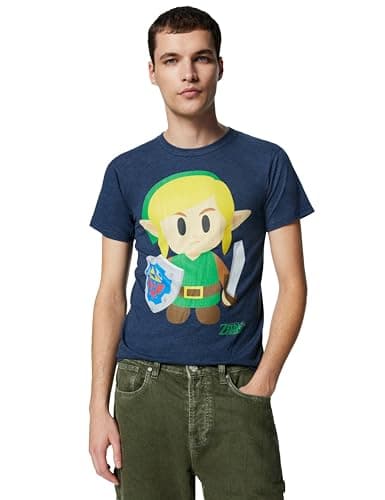 Image of Nintendo Men's Zelda Link's Awakening Batttle Ready T-Shirt, Navy Blue Heather, XXL
