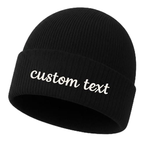 Image of mememom Personalised Beanie Hat for Adult Kids,Winter Warm Knitted Cap for Men Women,Custom Wooly Hat with Embroidered Text Logo,Winter Beanie Three