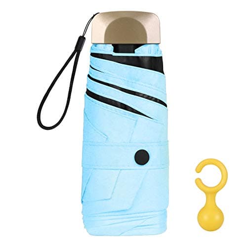Image of Vicloon Mini Umbrella, Pocket Umbrella with Golden Handle, 210T Black Rubber Cloth & 6 Aluminum Alloy Ribs, Foldable Compact Travel Umbrella, UPF>50+ UV Resistance
