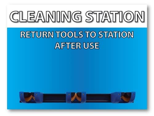 Image of 5S Cleaning Station Shadow Board Colour Coded for Cleaning Red Blue Green and Yellow (Blue)