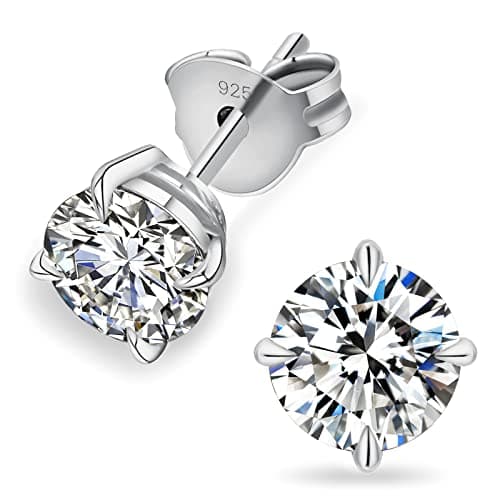 Image of KRKC&CO Moissanite Earrings, Brilliant Round Cut Diamond Stud Earring For Women Men, 14K Gold, 1-3 Carats, D Color VVS1 Simulated Diamond 925 Sterling Silver Solitaire