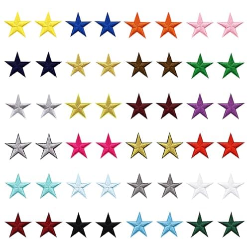 Image of 48 Pcs 4.5cm Star Iron on Patches for Clothing, Embroidered Appliques in 24 Assorted Colors, Sew on Patches for Jeans Jackets Backpacks Hats, DIY Repair Decoration Kit